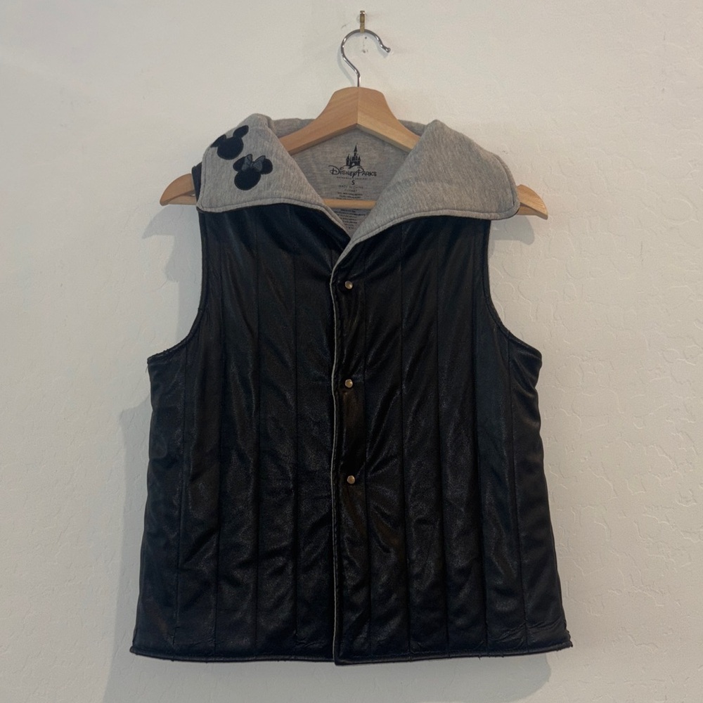 Authentic Disney Black Quilted Vest with Gray Hood